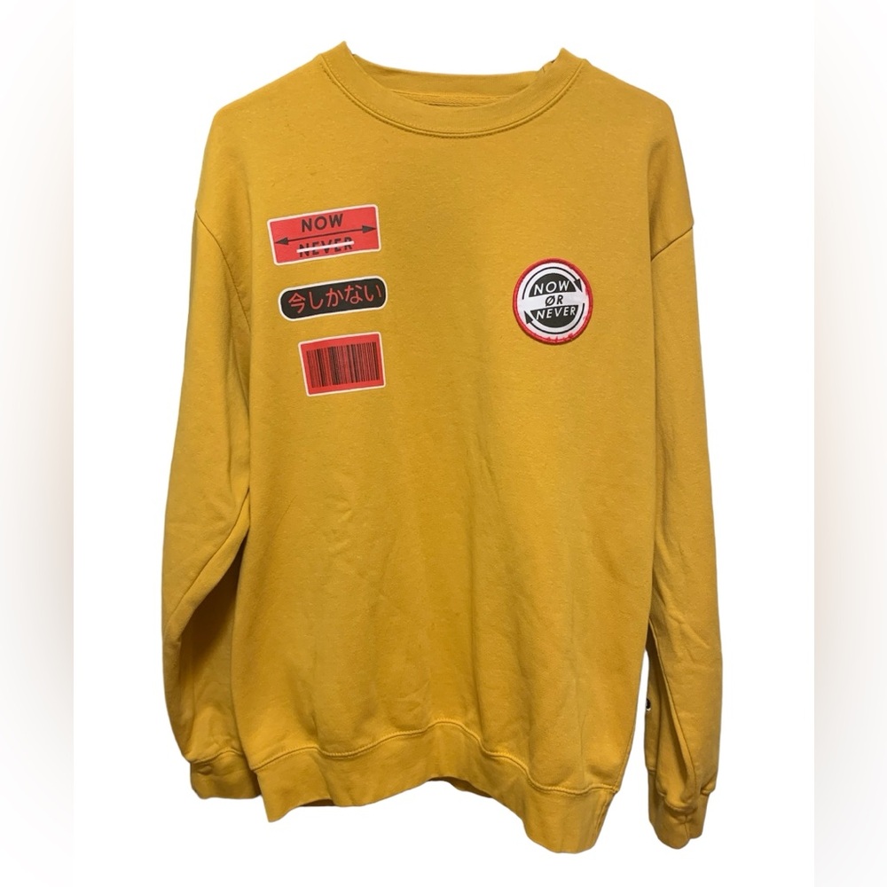COLBY BROCK/FANJOY mustard yellow men’s Large Now or‎ Never sweatshirt